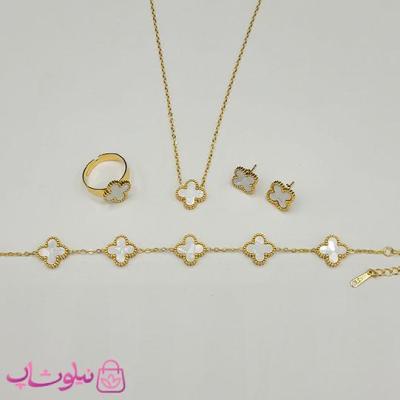 سرویس زنانه طرح ونکلیف سفید طلایی کد 299