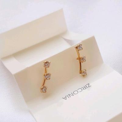 گوشواره 3 نگین ابکاری طلا نقره 925 وارداتی