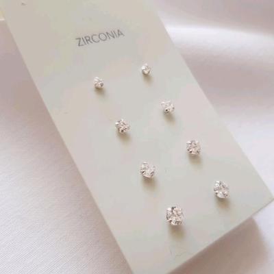 پک گوشواره 4 جفت نگین zirconia نقره 925 وارداتی