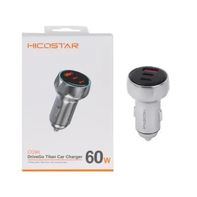 شارژر فندکی فست و PD سه پورت Hicostar مدل CC90 60W