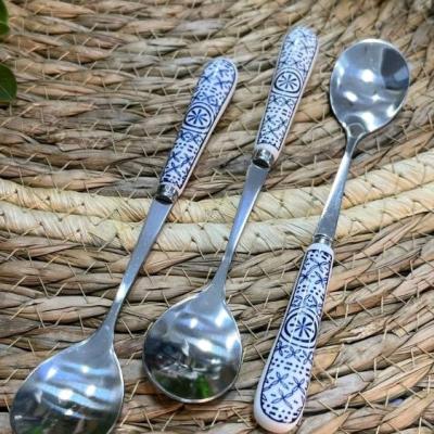 قاشق و چنگال دسر خوری دسته سرامیکی دنی هوم طرح ایکس