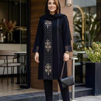 مانتو کتی بلند سایز بزرگ زنانه با جنس شانتون اندونزی و قد 94
