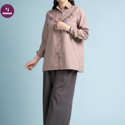 شومیز زنانه نخی الیاف طبیعی گلدوزی مدل گلناز