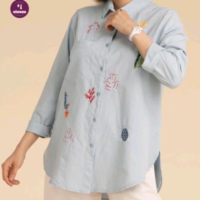 شومیز مانتویی زنانه الیاف طبیعی گلدوزی مدل هامینا