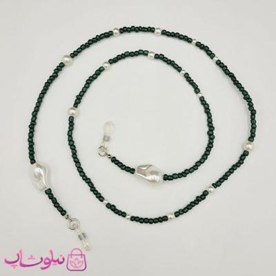 بند عینک زنانه دستساز برند N&SH مدل مروارید و کریستال سبز تیره کد 120