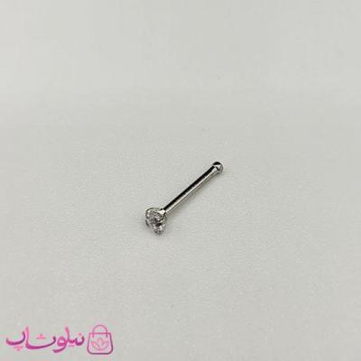 پیرسینگ بینی خطی تک نگین سفید نقره ای رنگ 193