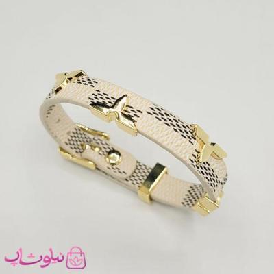 دستبند زنانه لویی ویتون مدل چرم استیل سفید طرحدار کد 500
