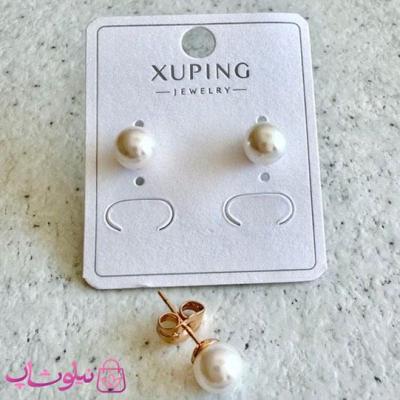 گوشواره میخی ژوپینگ مرواریدی سفید قطر 7 میل کد 1391