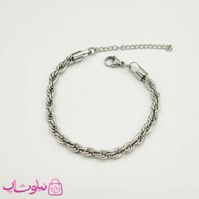 دستبند زنانه طنابی استیل نقره ای عرض 4 میل کد 1491