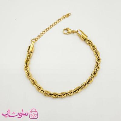 دستبند زنانه استیل مدل طنابی طلایی عرض 4 میل کد 1491