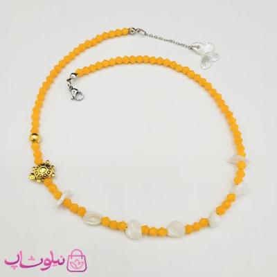 گردنبند زنانه دستساز برند N&SH مدل لاک پشت با زنجیر نارنجی کد 120