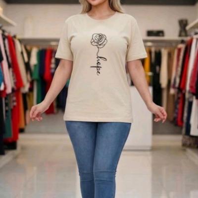 تیشرت زنانه طرح گل جنس نخ پنبه