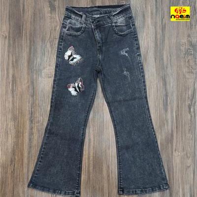 شلوار لی بوت کات دخترانه ذغالی سایز 80-90