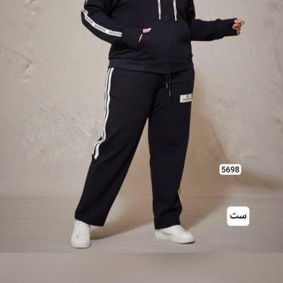 ست  سویشرت کلاهدار و شلوار سایز بزرگ بیرون پوش درجه یک نوار دوزی شده